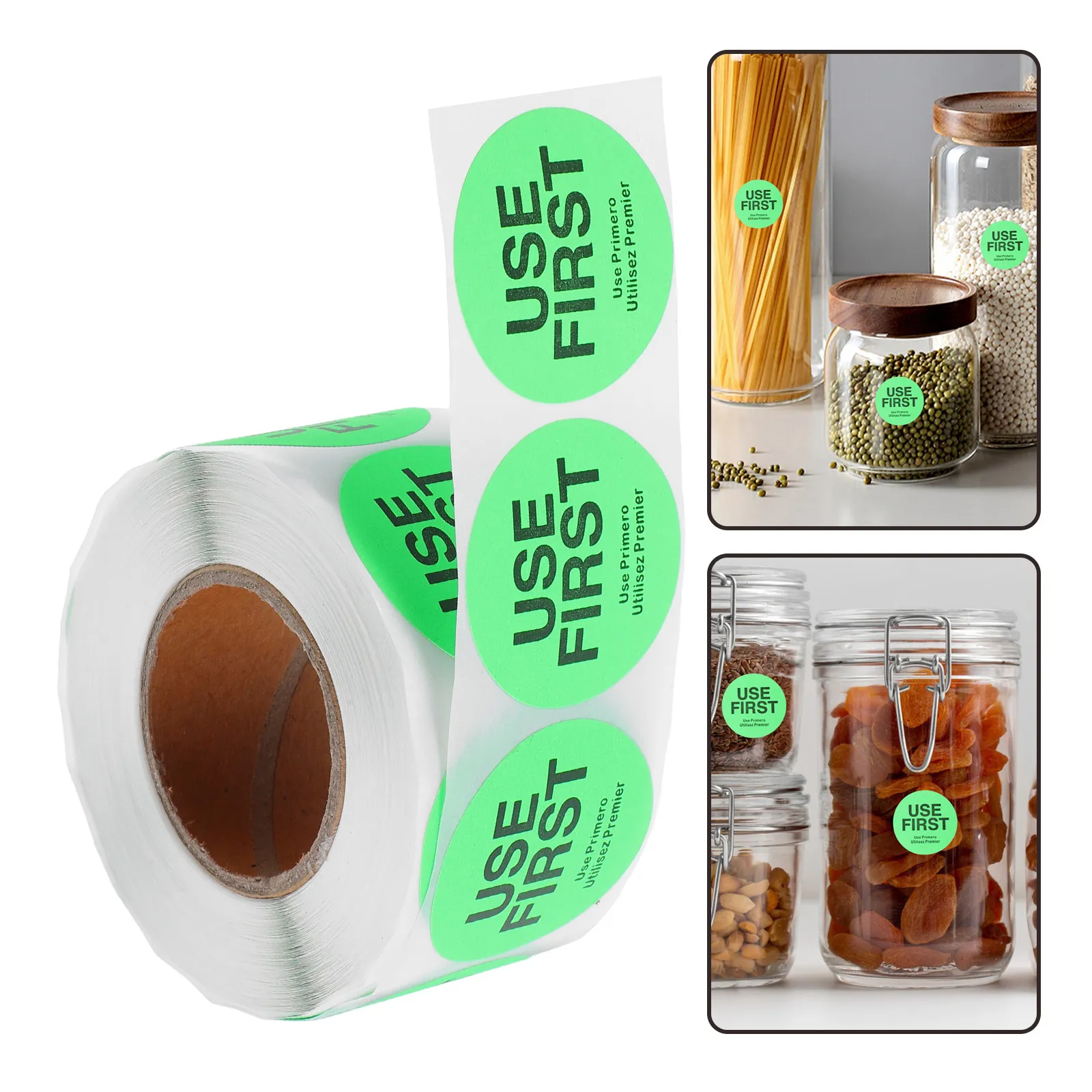 Light Green Use First Inventory Control Labels Round Removable Food Storage Organizer Stickers Food Service Kitchen