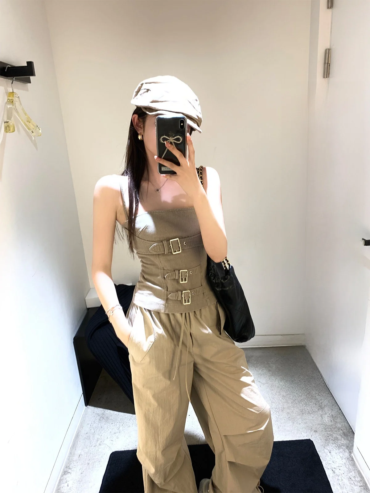 

k Punk Sle Design Sense Personal Clothes Strap Faionable Recognizable Bla Functionali Women's Vest Tank Top