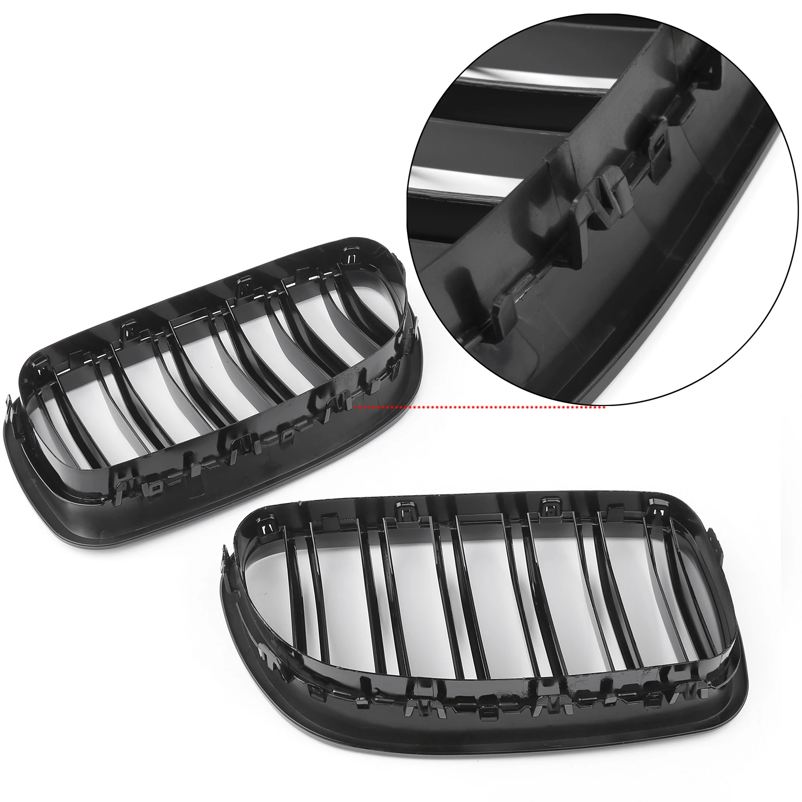 

Gloss Black For BMW 5 Series F11 F10 2010-2016 Dual Slats Front Kidney Grille Made Of Durable Plastic