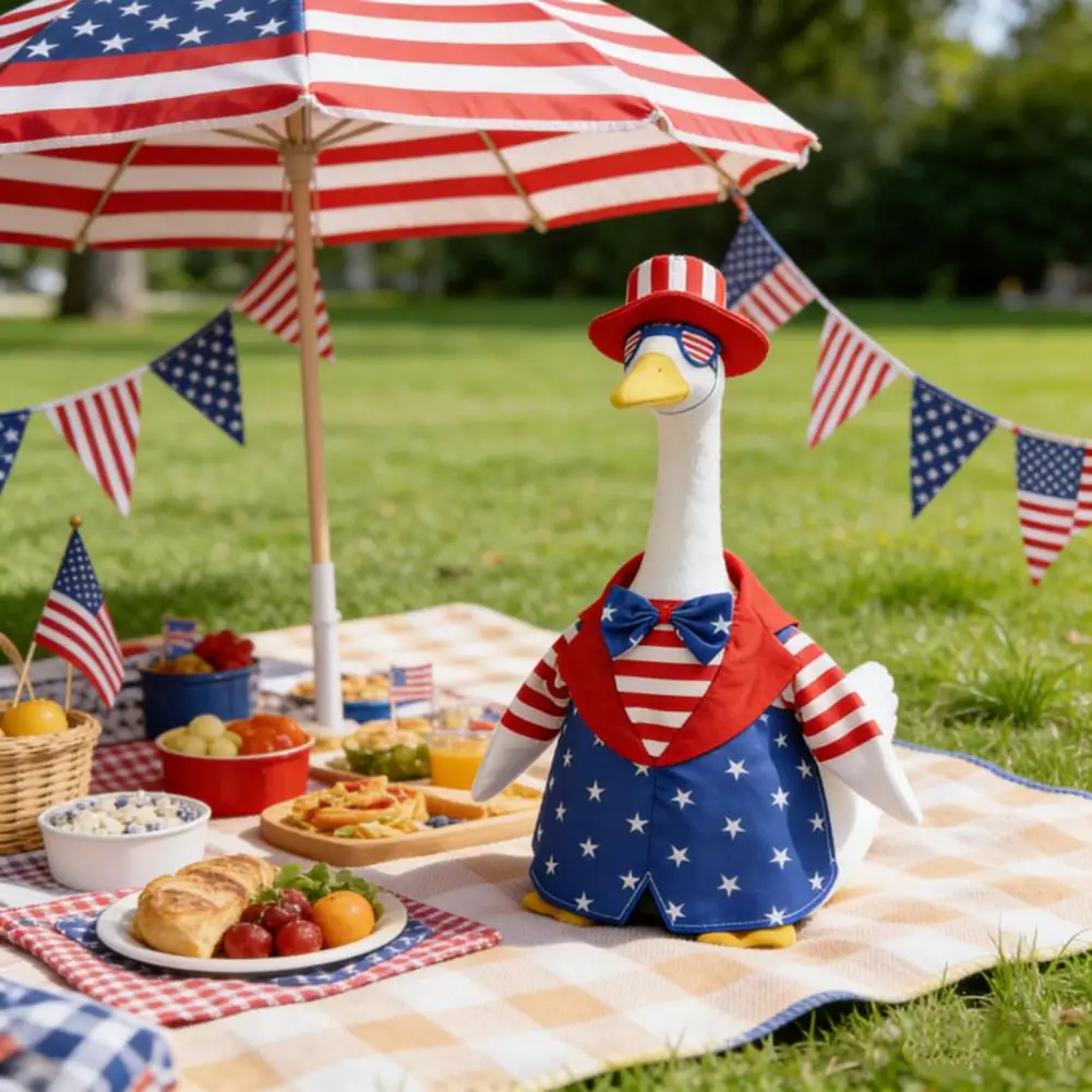 Goose Costume for Porch Decor Independence Day Goose Outfit Set Patriotic Stars Stripes Jacket with Hat Accessories 23 Inch
