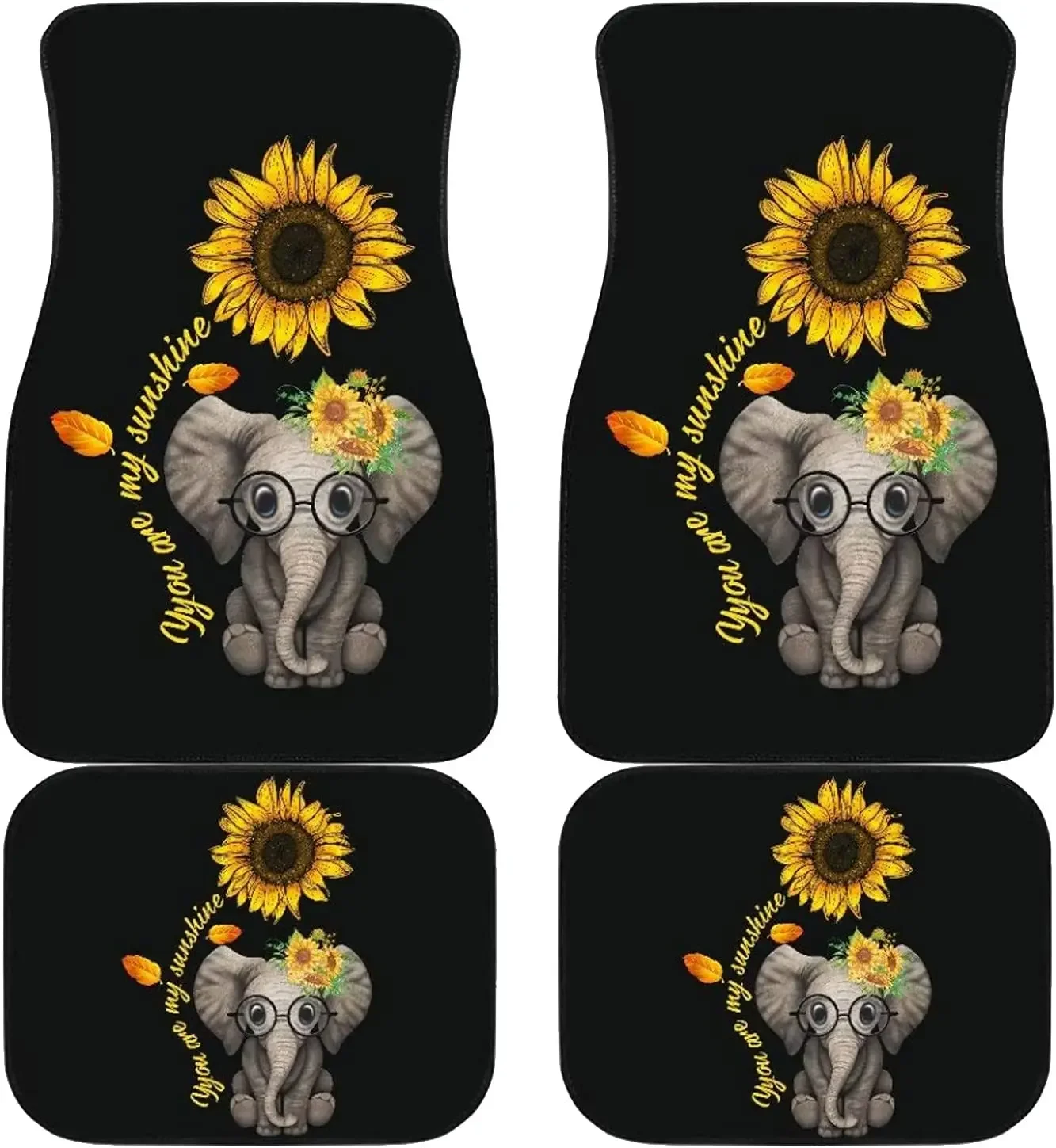 ZFRXIGN Elephant Sunflower Car Floor Mat Carpet for Women 4 Pieces Anti-Slip Auto Car Front and Rear Liner Rug SUV Trunk Accesso