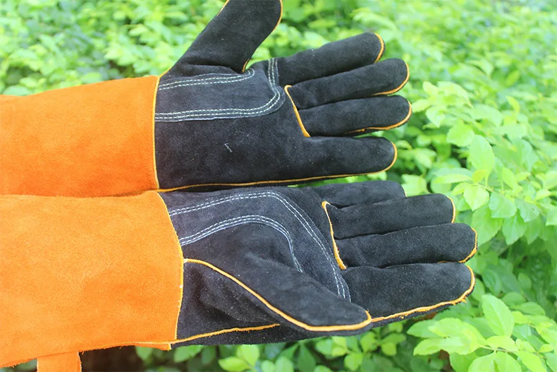 Leather Welding Protection Gloves Heavy Duty Black Welding Gauntlets Welders Cowhide Gloves Protect Supplies Work Gloves