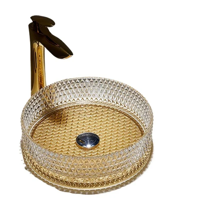 

Crystal art round glass wash basin color combination modern bathroom countertop sink