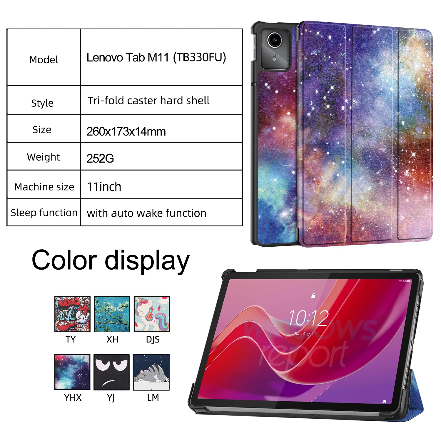 for Lenovo Tab M11 TB-330FU/Xiaoxin Pad 2024 TB-331FC 11.0inch Foldable Leather Stand Hard Shell Auto Sleep/Wake Cover Case