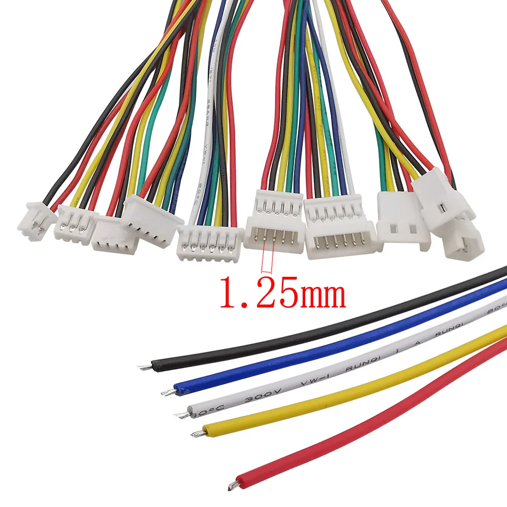 5Pair 1.25mm 2.0mm 2.54mm Pitch Mini JST PH XH SM Male Female Plug Socket Terminal Wires Cables Connector 2/3/4/5/6 Pin view 3