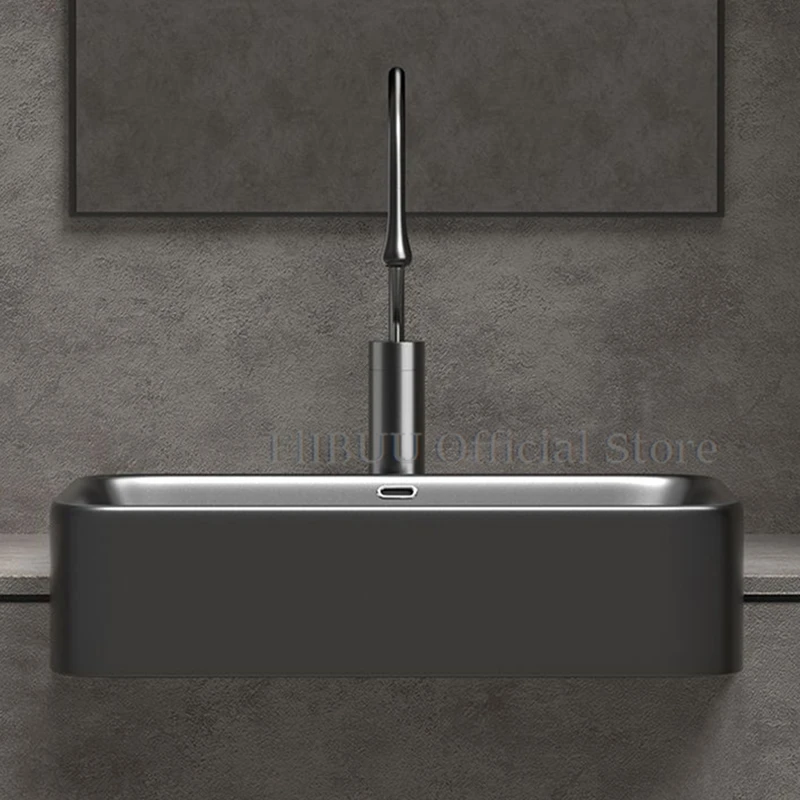 Semi-embedded Ceramic Bathroom Vessel Sink Bowl Single Sink Bowl Lavatory Wash Hand Basin Gray Stone Pattern Household WashBasin