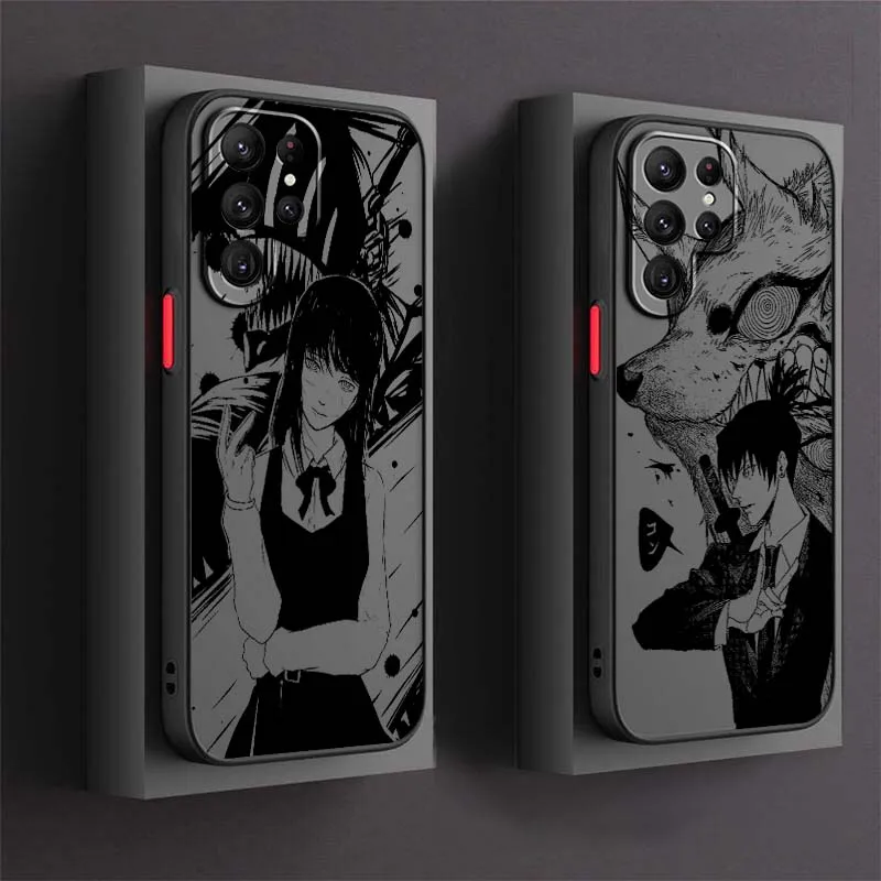 Luxury Chainsaw Man Art For Samsung Galaxy S25 S24 S23 S22 S21 S20 S10 S9 Ultra Plus FE 5G Frosted Translucent Phone Case