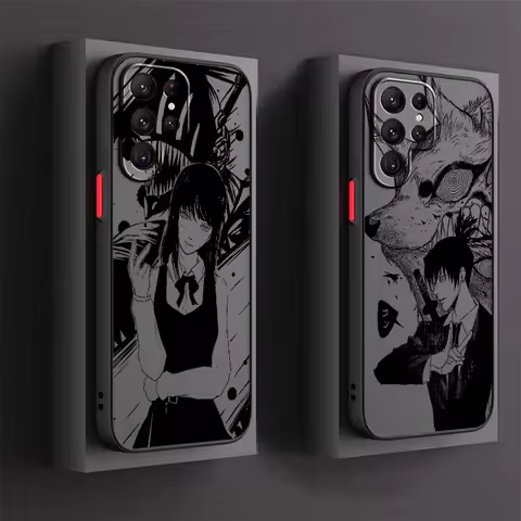 Luxury Chainsaw Man Art For Samsung Galaxy S25 S24 S23 S22 S21 S20 S10 S9 Ultra Plus FE 5G Frosted Translucent Phone Case
