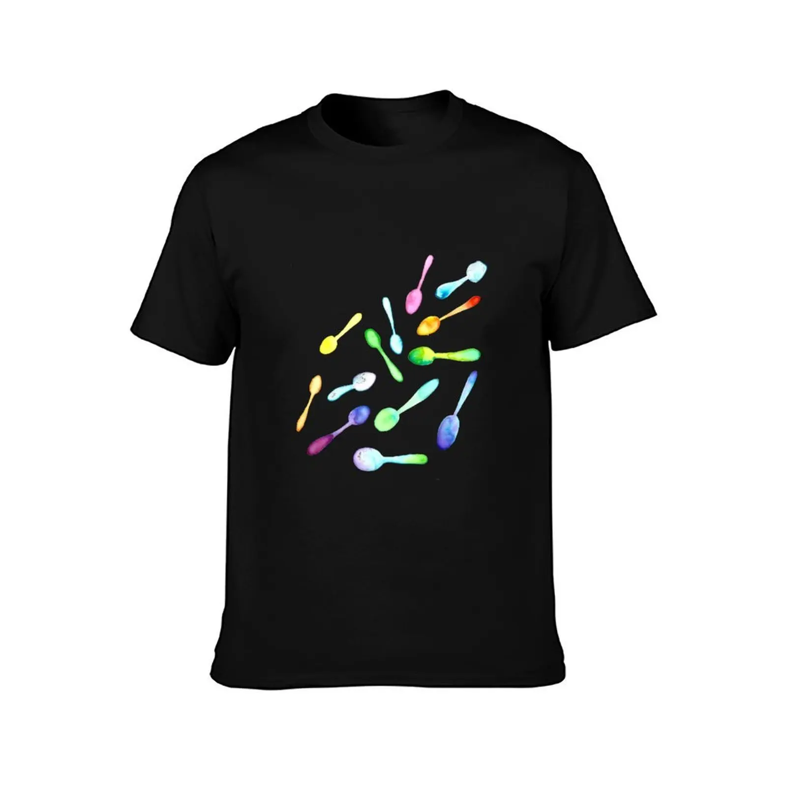 Multicolor Watercolor Falling Spoons T-Shirt Casual Daily Outfit T-Shirt