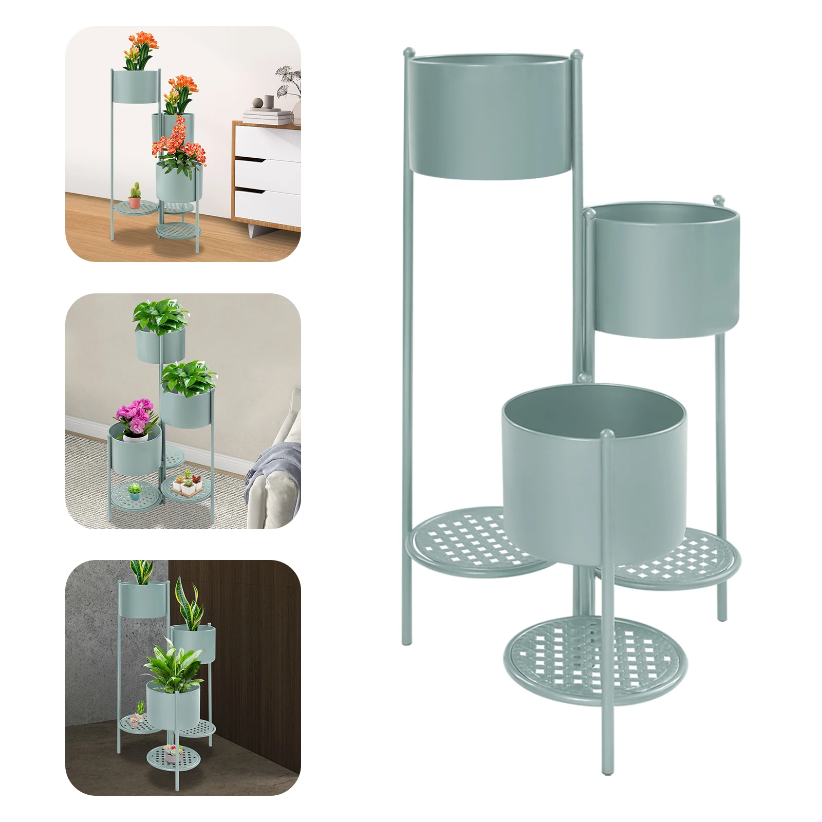 

Light Green Iron Ladder Plant Stand,Free Standing Flower Pot Stand 40*79.5cm for Courtyard Garden,Living Room