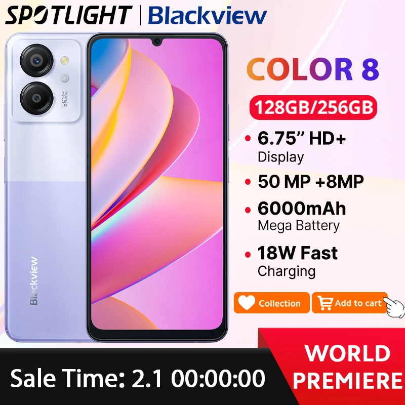 【World Premiere】Blackview COLOR 8 90Hz 6.75inch Display 8GB 128GB 50MP Rear Camera 6000mAh Battery 18W Fast Charging GPS