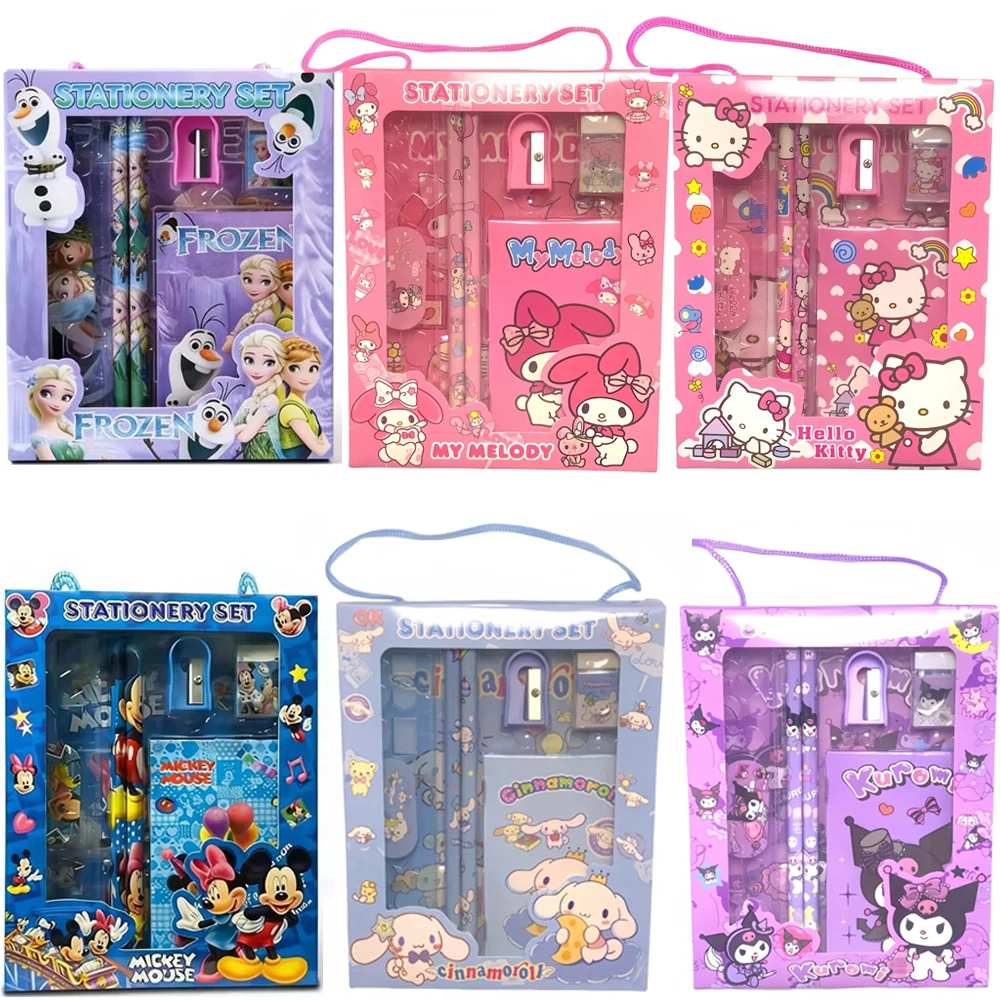 2026Frozen Mickey kt Cinnamoroll Kuromi Daily Stationery supplies Set School Gift With Pencil Pen Sharpener Eraser NotebookRuler