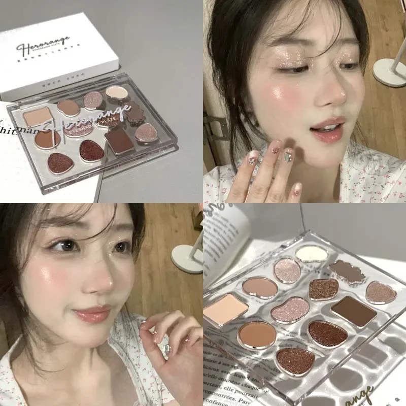 Smoky Retro 12 สีอายแชโดว์ Palette Delicate Powdery Non-Fly Powder Pearlescent Fine Glitter ธรรมชาติที่ครอบคลุม Palette