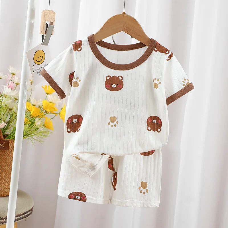 2025 Summer New Children Cotton Suit Boys Girls Short-sleeved Underwear Clothes Short Johns Child Pajamas Home Clothes Children