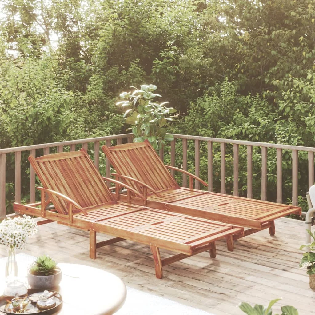 Ensemble de 2 chaises longues en bois d'acacia, meubles de patio d'extérieur, durables, design élégant, finition naturelle, sièges confortables pour jardin, balcon ou bord de piscine