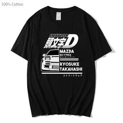 AE86 Initial D T-shirt O-Neck Short Sleeves Tshirts  Anime Summer Casual Racing Car Tops 100% Cotton Unisex Men Cotton Tee-shirt