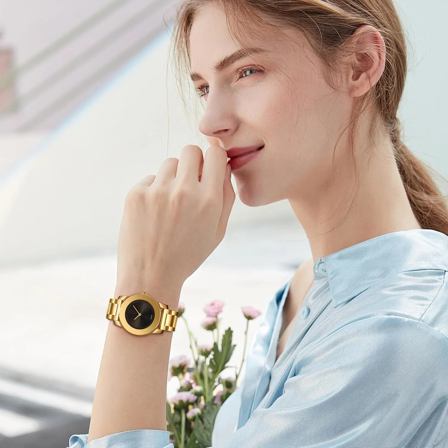 ساعة يد كوارتز كاجوال عصرية تناظرية من الفولاذ المقاوم للصدأ للنساء