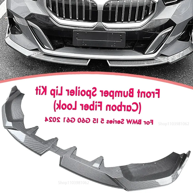 

DT Front Bumper Spoiler Lip for BMW 5 Series I5 G60 G61 M Sport 2024-up Carbon Fiber Look/Gloss Black Lower Splitter Body Prot