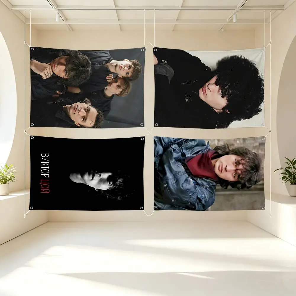 Band K-Kino V-Viktor Tsoi Flags Wall Hanging Tapestry Outdoor Garage Room Decorative flag Background Blanket