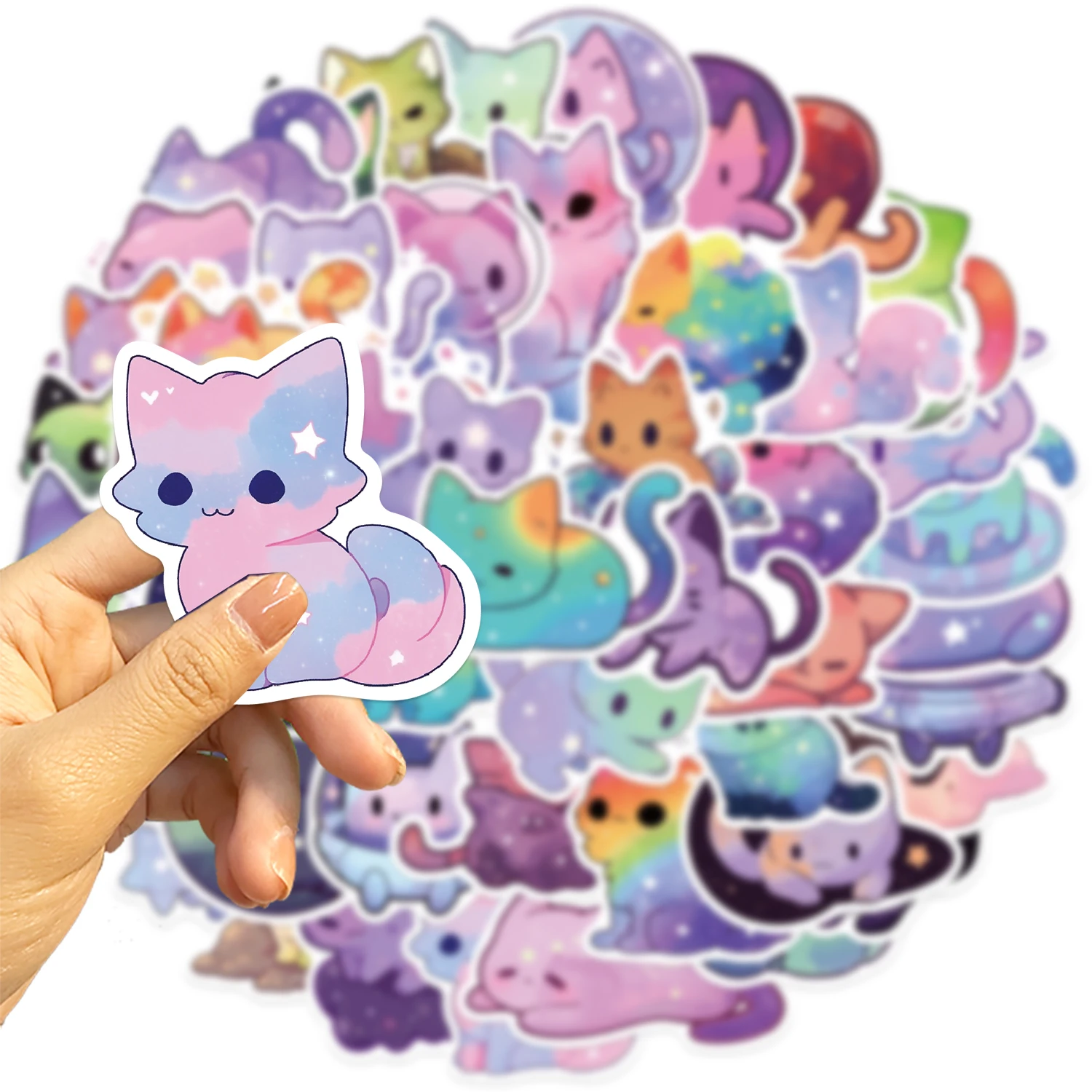 50–150 Stück Cartoon-Regenbogen-Sternenhimmel-Katze, PVC-Aufkleber, niedliche ästhetische Katze, wasserfeste Aufkleber für Wasserflasche, Laptop, Telefon, Spielzeug