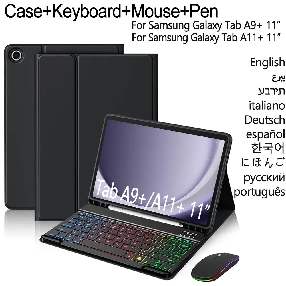 Case Keyboard for Samsung Galaxy Tab A11 Plus 2025/A9 Plus 2023 11 inch with Backlit Detachable Keyboard Mouse Stylus Cover