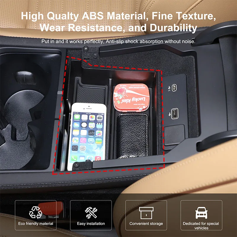 For Land Rover Discovery Sport 2024 ABS Black Car Armrest Storage Box Center Console Tray Organizer Tidying Car Accessories