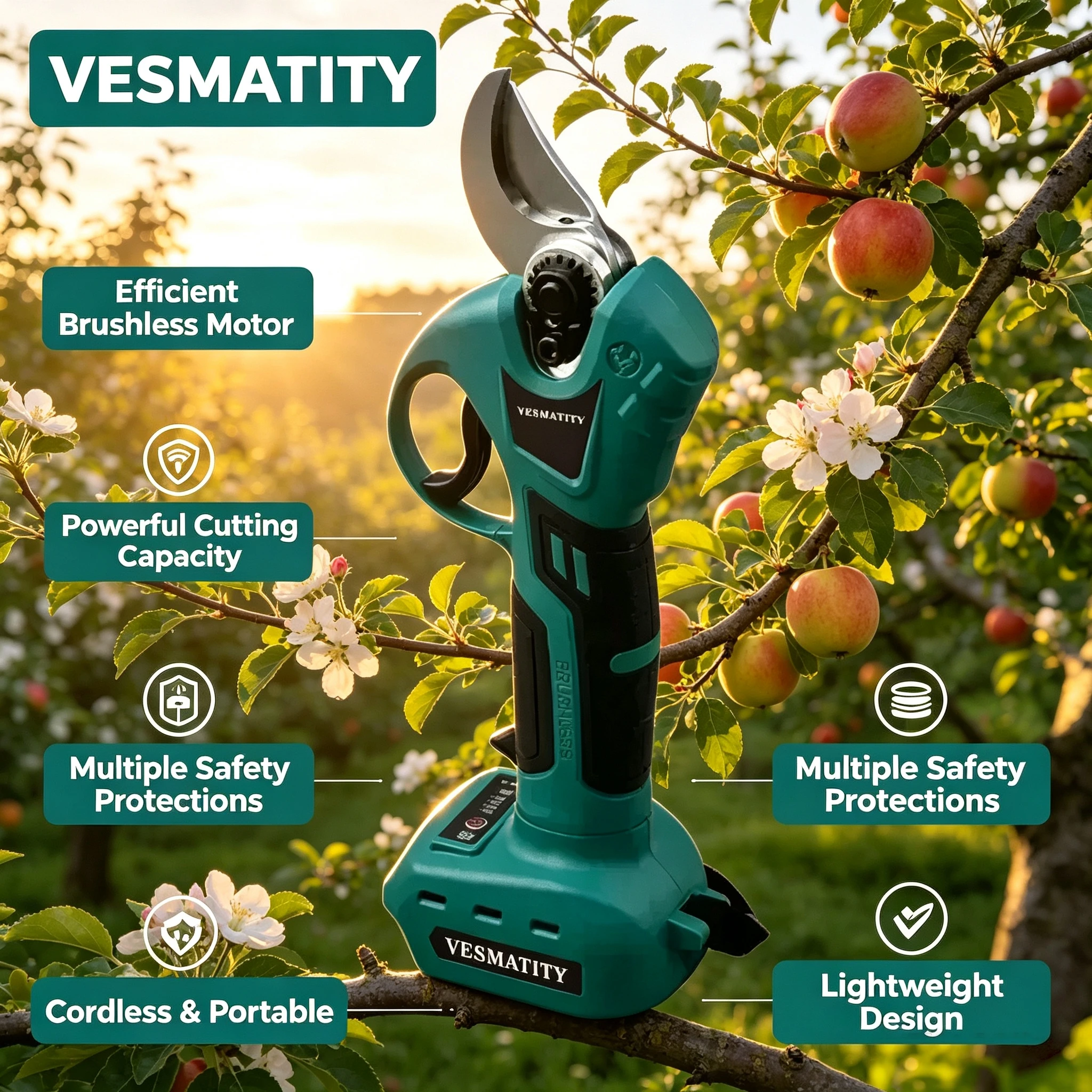 Vesmatity Electric Pruning Shears Cordless Garden Cutter Pro Tool for 18V 20V Battery Max Ultra Speed Portable Wireless