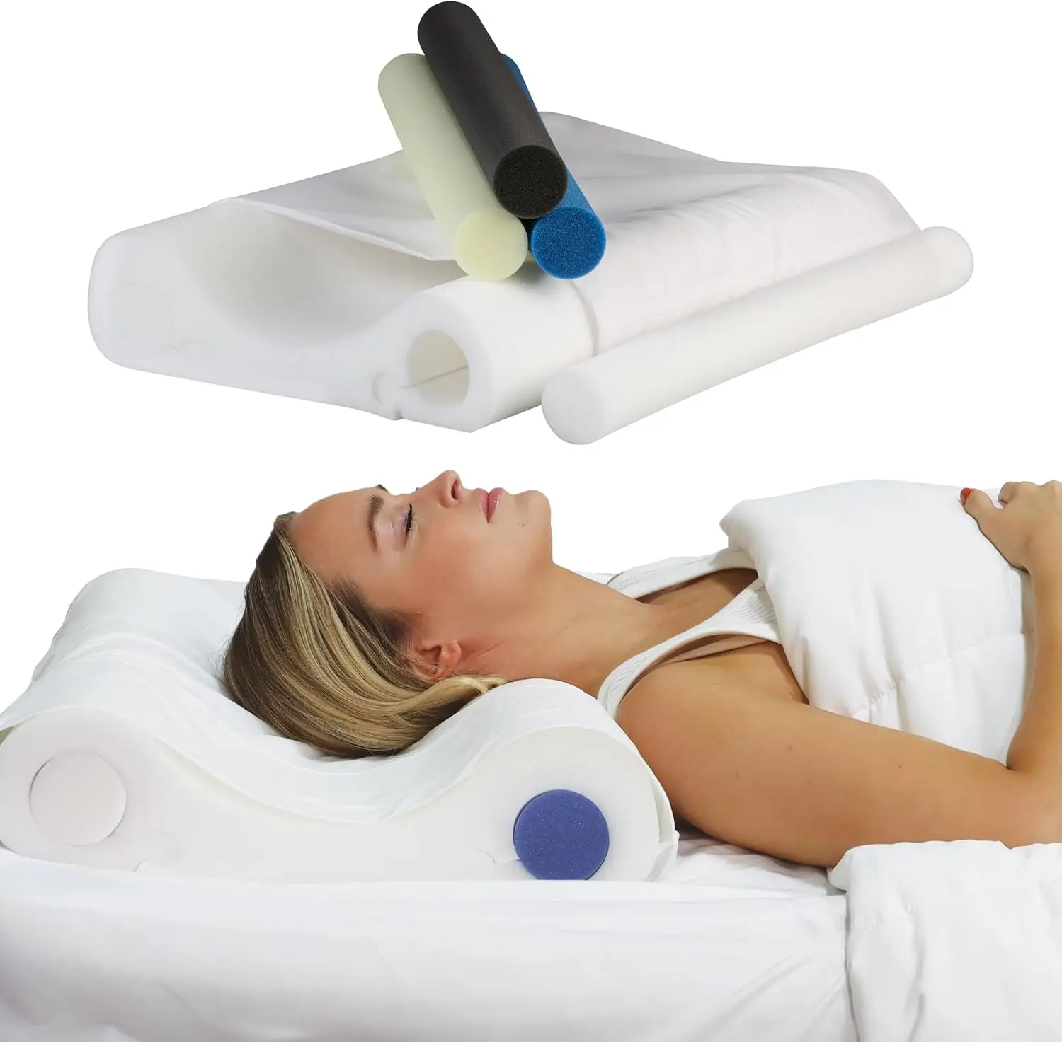 

Cervical Pillow for Neck Pain Relief, Orthopedic Support with 4 Adjustable Rolls, Contoured for Side and Back Sleepers