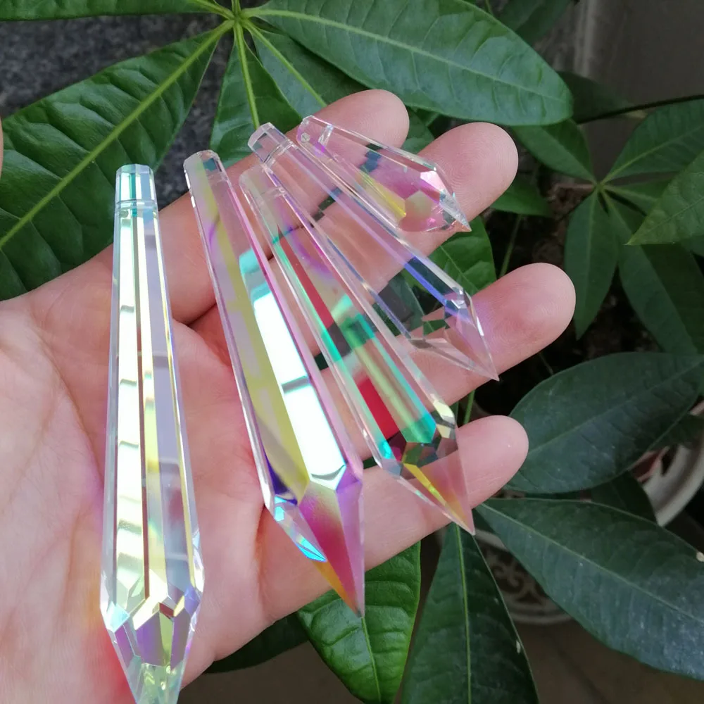 Camal 10pcs 38/55/63/76/89/100mm AB Color Crystal Icicle Drop Pendant Prisms Rainbow SunCatcher Lamp Lighting Part Home Decor