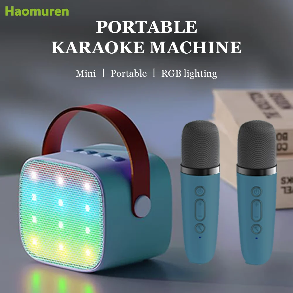 

Haomuren Mini Karaoke Machine for Children Portable Bluetooth Speaker with 2 Wireless Mics for Girls Birthday Gift K12