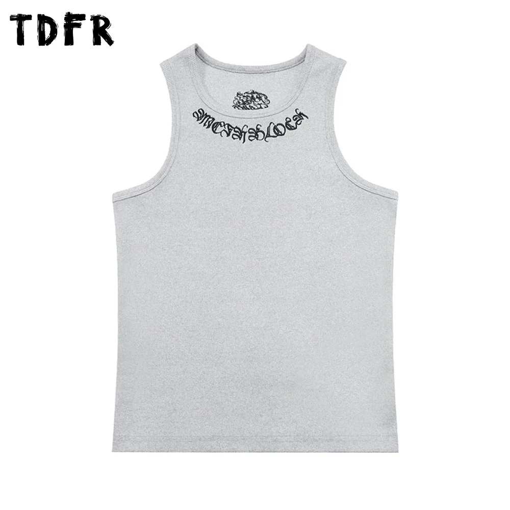 Chicano letters Embroidery tank top Mens Summer Streetwear Crew Neck Slim Sleeveless Singlets Men