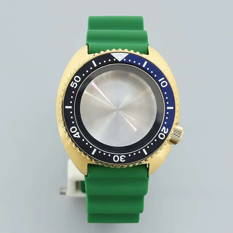 

Gold 45mm 007/009 Watche Case Green Rubber Strap Sapphire Fit Tuna Turtle Seiko NH35 NH36/34 Movement chapter Ring 28.5mm Dial