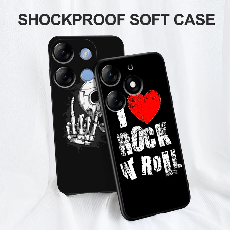 Black tpu Case For TECNO SPARK GO 10 PRO 10C CAMON 20 PRO POP7 6C POVA5 Cover Rock Roll Skull