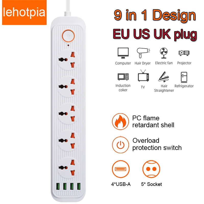 Network Filter Power Strip With Extension Cord USB Port Multiprise Smart Home Overload Protection Universal Plug EU US UK Outlet