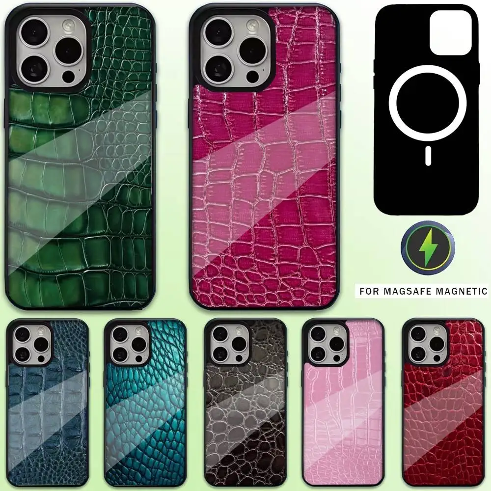 

Crocodile Pattern Print Phone Case For iPhone17,16,15,14,13,12,11 Plus,Pro Max Magnetic For Magsafe Wireless Charging