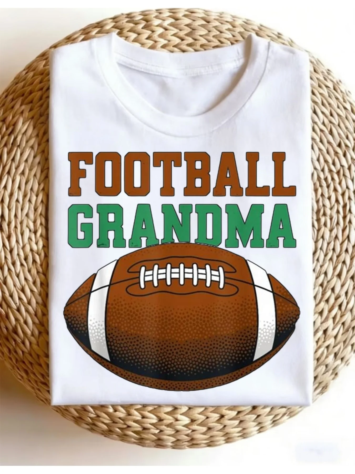 Football Grandma T-Shirt, Oversized Fit with Football Slogan Print (FOOTBALL GRANDMA), Team Colors, Casual Gift for Game Day, Christmas, Thanksgiving, Graduation, Gri0Women'S Round Neck Top, Casual And Versatile