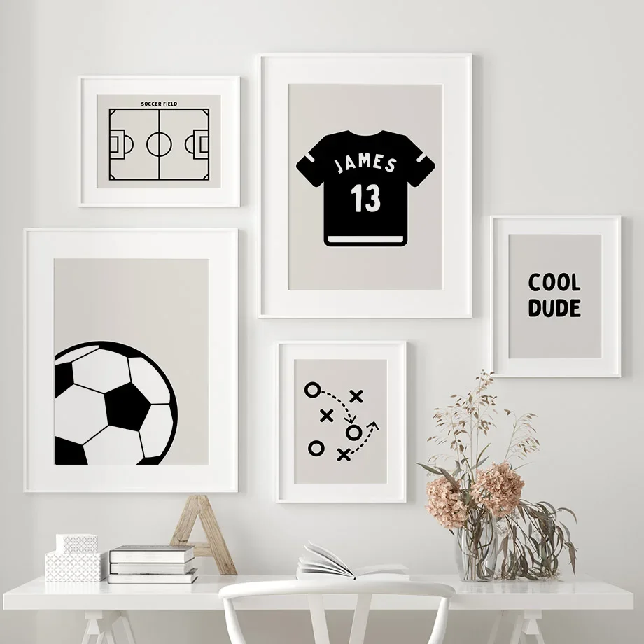 Wall Art Canvas Painting Custom Name Soccer Jersey Kids Football Club Nordic Poster Baby Boy Bedroom Decor Print Wall Pictures