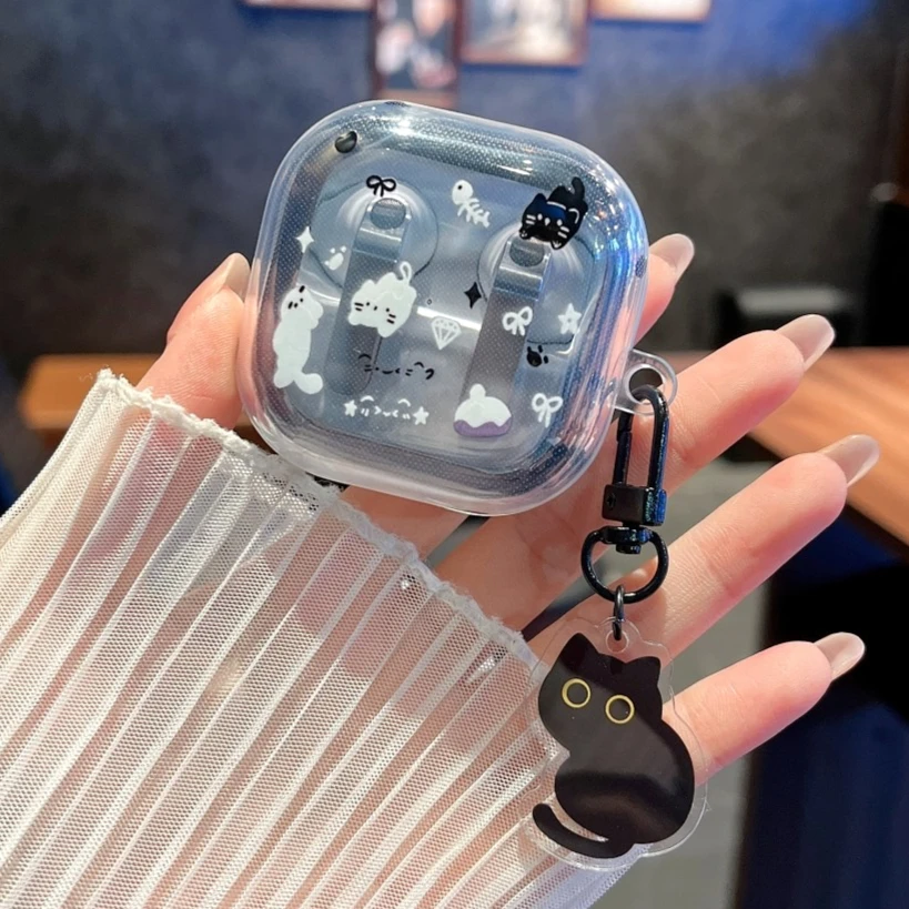 Niedliche transparente Silikon-Kopfhörerhülle mit 3D-Anhängern für Samsung Galaxy Buds 4/4pro kabellose Bluetooth stoßfeste Ohrhörerhülle