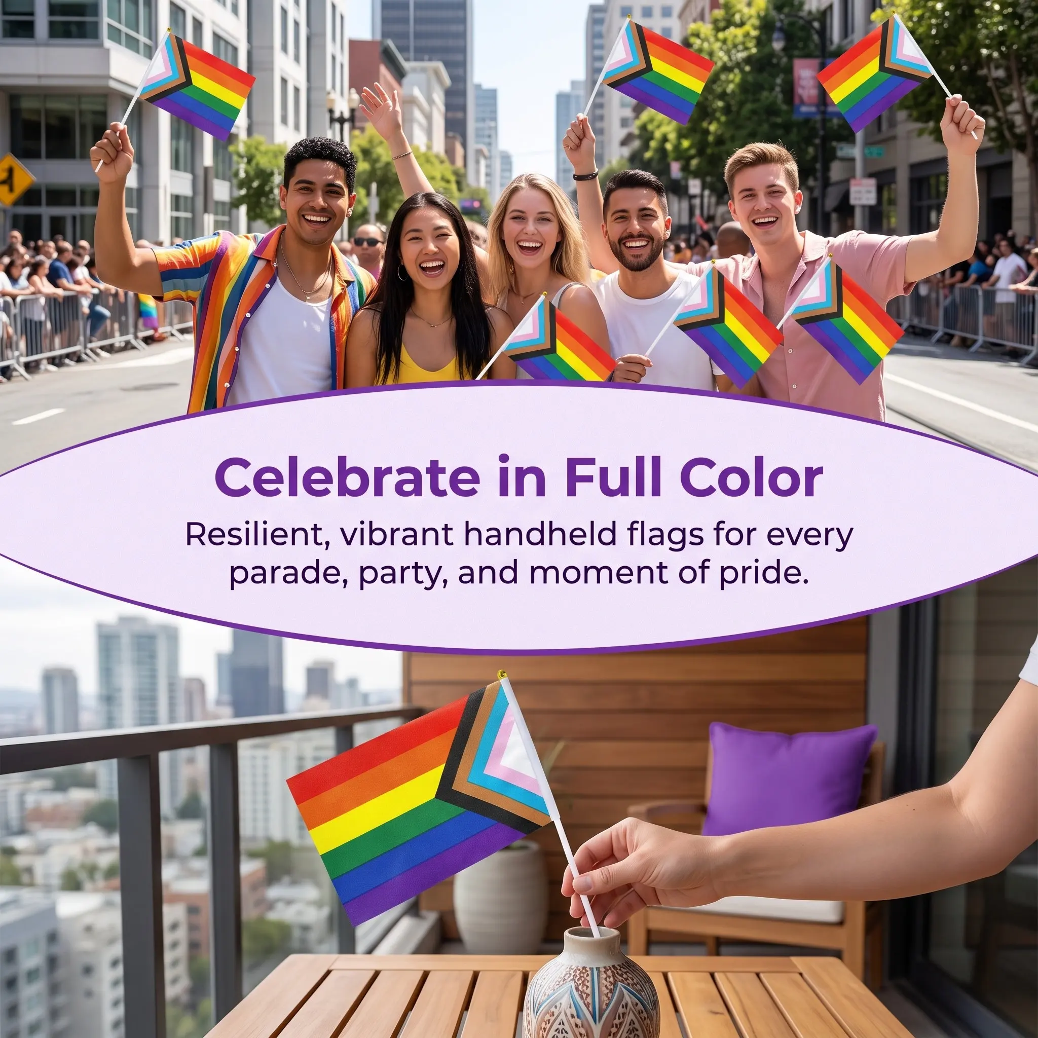 5Pcs Flags Handheld Design Polyester Plastic Pride Decorations for Celebration Outdoor Home Table Decoration