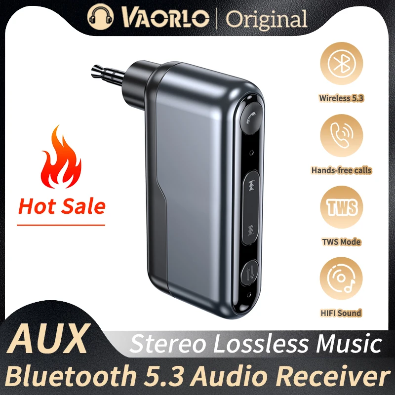 AUX Bluetooth 5.3 Audio Receiver 3.5mm HIFI Stereo Lossless Music Wireless Adapter Support TWS Mode With Mic For Speaker Headset