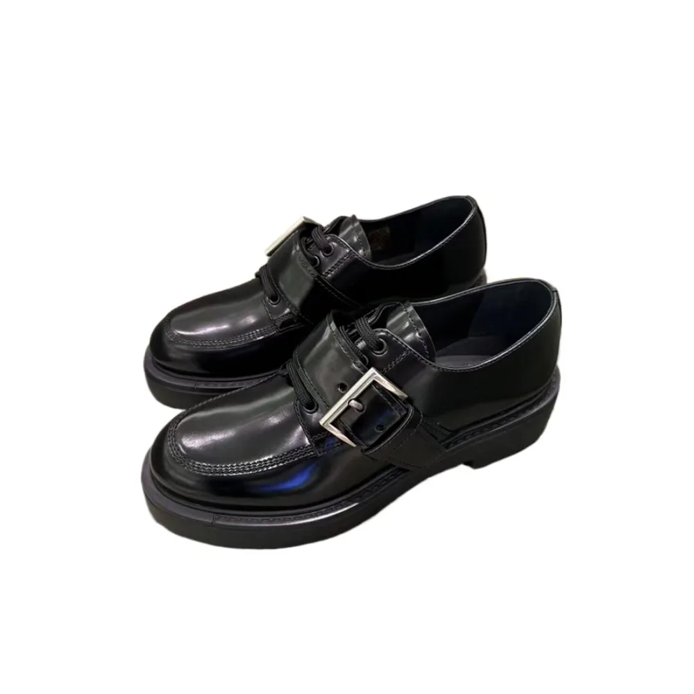 NIGO-zapatos Oxford con hebilla y cinturón para mujer, mocasines informales de estilo británico con fondo grueso, a la moda, otoño e invierno, # NGSH1277