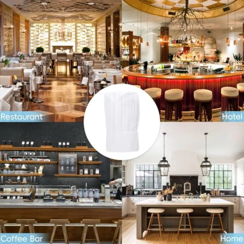 قبعة الشيف البيضاء، مناسبة للنوادل والمطابخ والفنادق والمطاعم والمقاصف والمخابز والطهي المنزلي، الارتفاع 29 سم