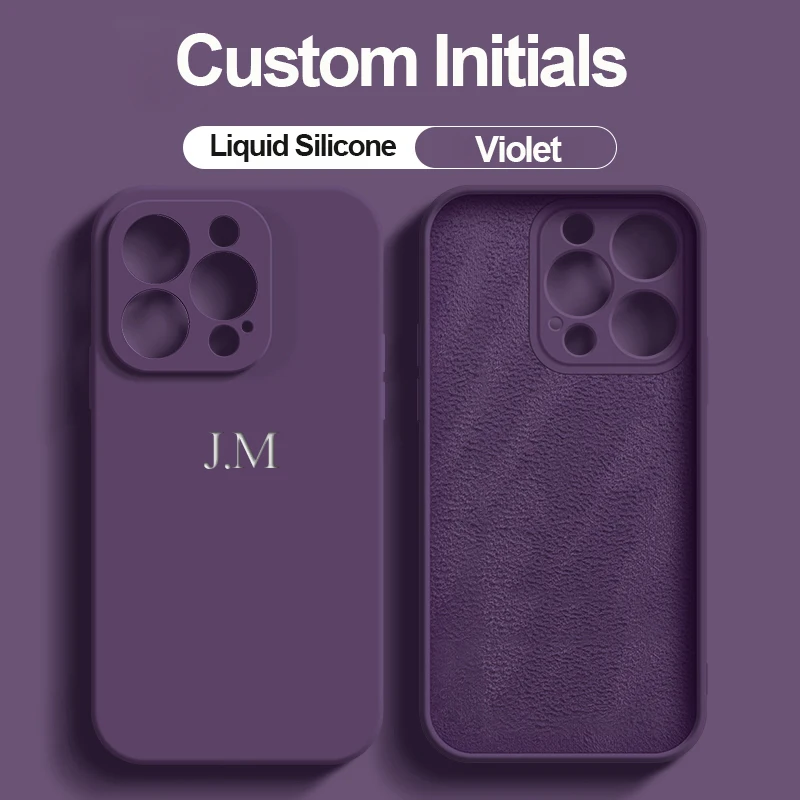 Customized Initials Case For Iphone 15 14 13 12 11 Pro Max Personalised Soft Liquid Silicone Gifts Silver Letters Cover 15 Pro