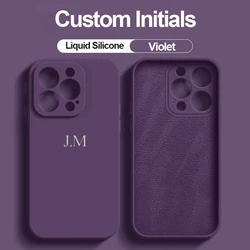 Customized Initials Case For Iphone 15 14 13 12 11 Pro Max Personalised Soft Liquid Silicone Gifts Silver Letters Cover 15 Pro