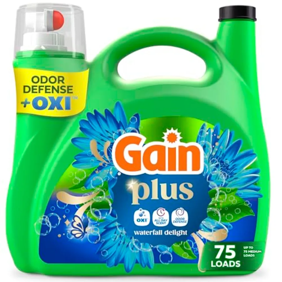

Gain Plus Liquid Laundry Detergent, Cleaner, Fresher, Now with Oxi, Waterfall Delight Scent, 99 fl oz, 75 Loads