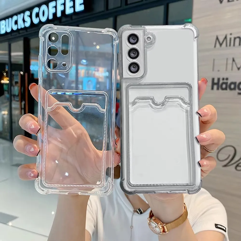 Clear Silicone Card Slot Holder Phone Case For Samsung S26 Ultra S25 Plus S24 FE S23 S22 Ultra Transparent Soft Photo Bag Cover