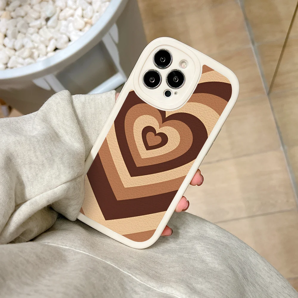 Latte Love Coffee Heart Phone Case For IPhone 11 12 13 14 15 Plus Pro Max PU Leather Silicon Soft Cover