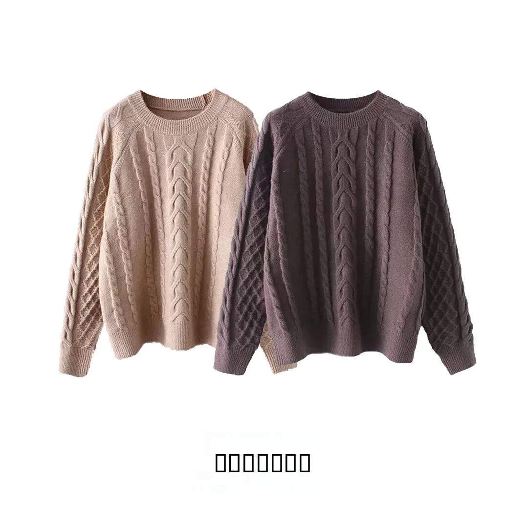 

KASLEAD Thiened Knitted Sweater Women's Faion Twist Knit round Ne Pullover Polyester Fiber round Ne Design