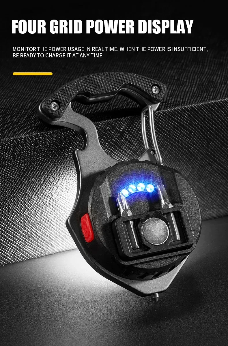 Mini LED Flashlight Work Light Portable Pocket Flashlight Keychains USB Rechargeable for Outdoor Camping Small Light Corkscrew