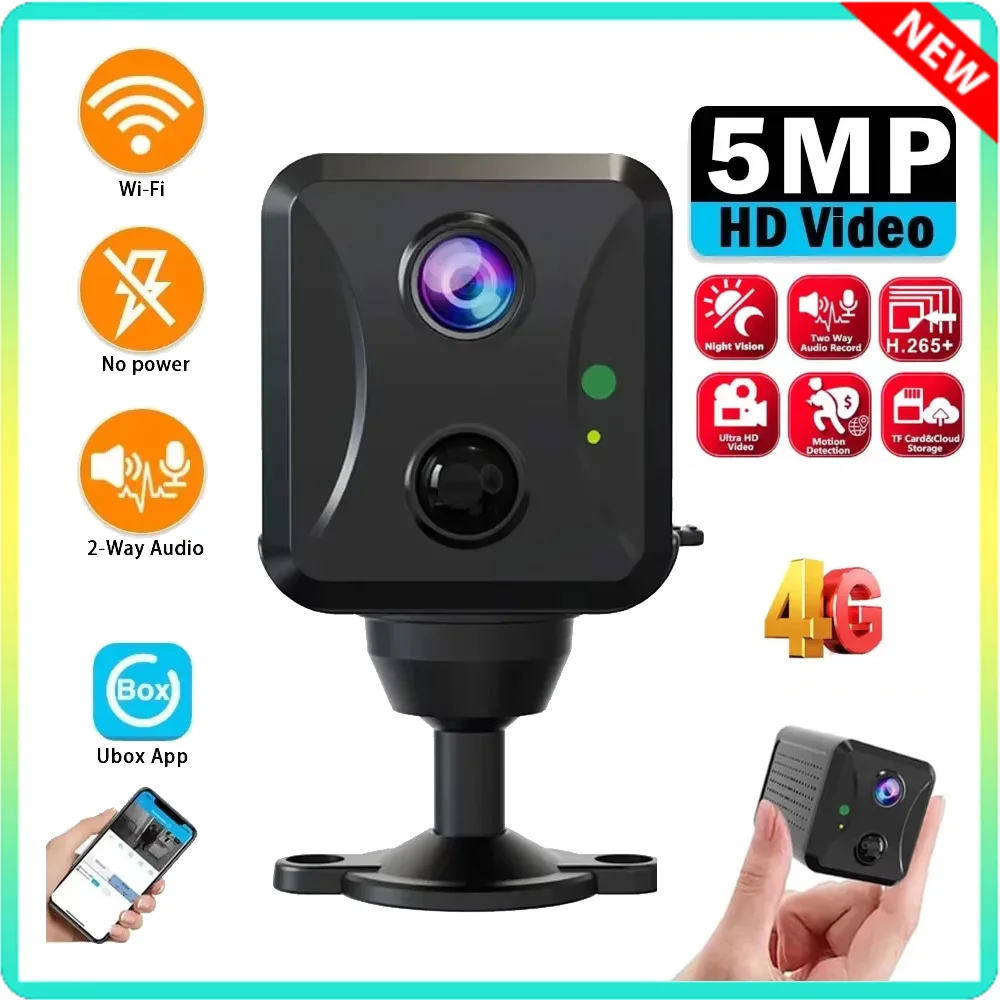 

5MP 4G SIM Card Mini Camera Built-in 3000mAh Battery PIR Human Detection WIFI Security Surveillance IP Security Camera